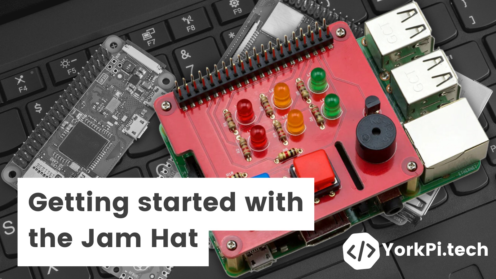 Photo of the Jam HAT on a Raspberry Pi
